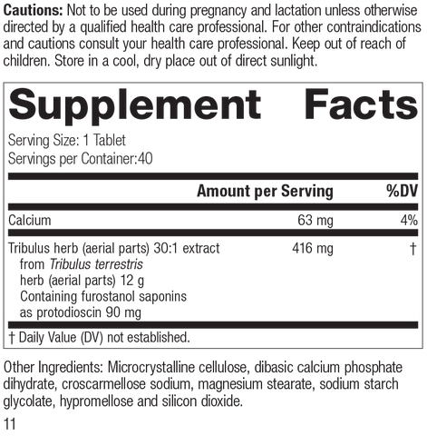  - Tribulus, 40 Tablets, Rev 10 Supplement Facts